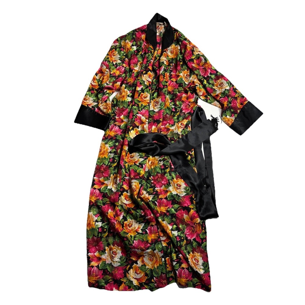 VTG Victoria's Secret Satin Robe Gold Label Peignoir Sexy Floral Elegant Women S